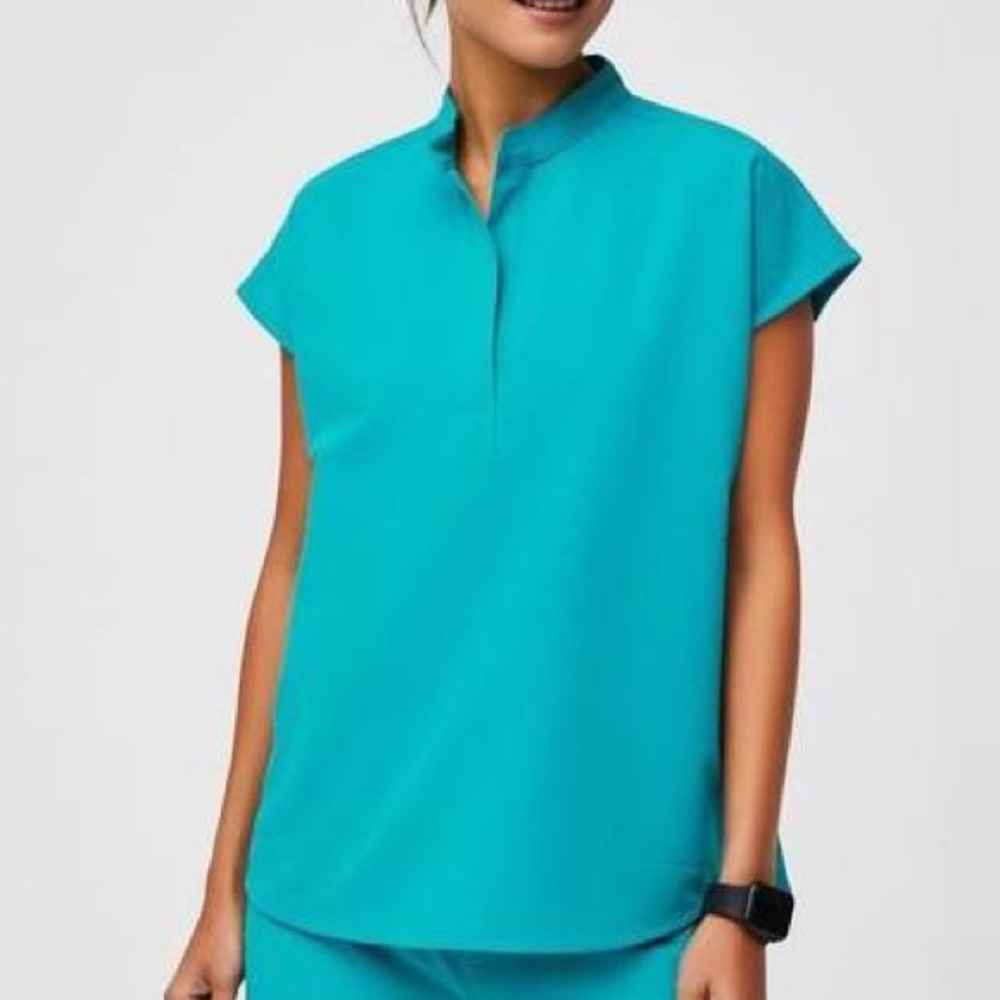 Figs - Teal - Mandarin Collar Scrub Top
